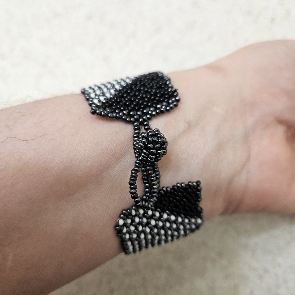 Handmade Seed Beaded Necklace and Matching Bracelet Set in Black and White - Picture 10 of 16